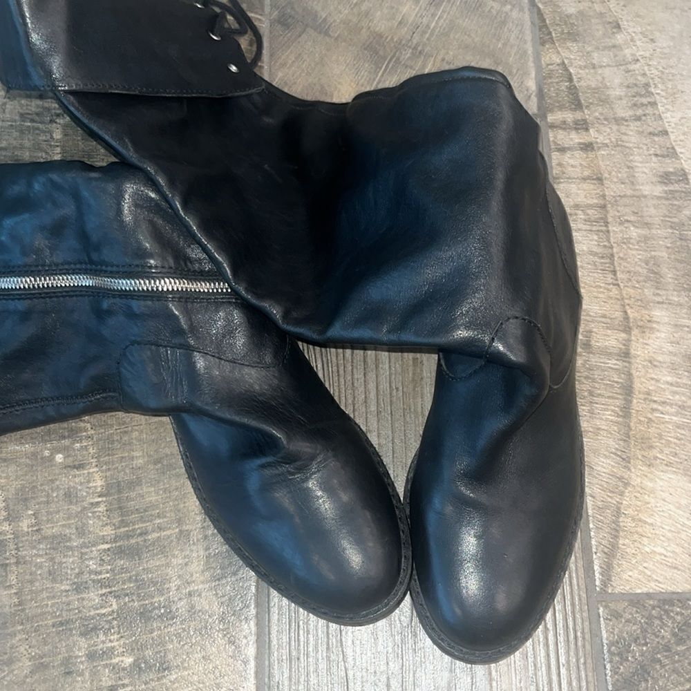 Vince Camuto tall lace up in back black leather riding boots - Picture 3 of 5